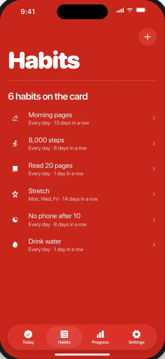 Ritual habits screen