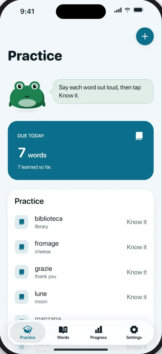 Lingo practice screen