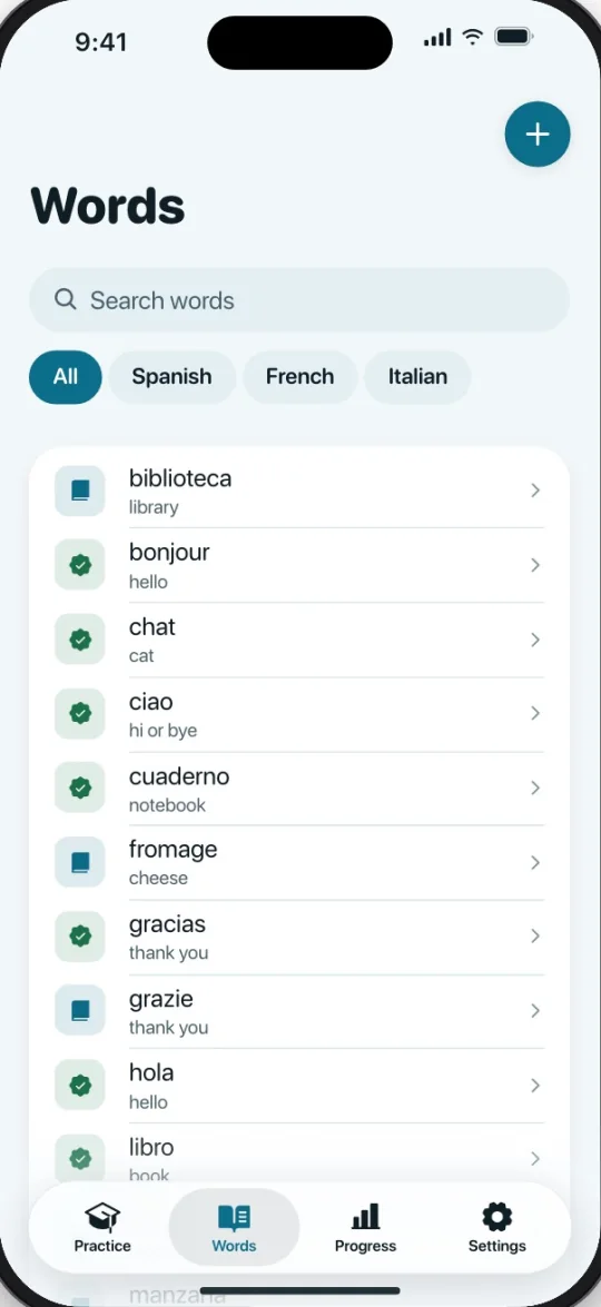 Lingo words screen