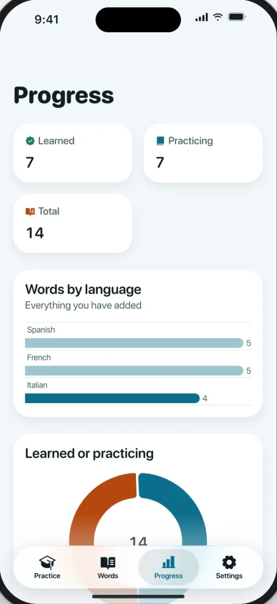 Lingo progress screen