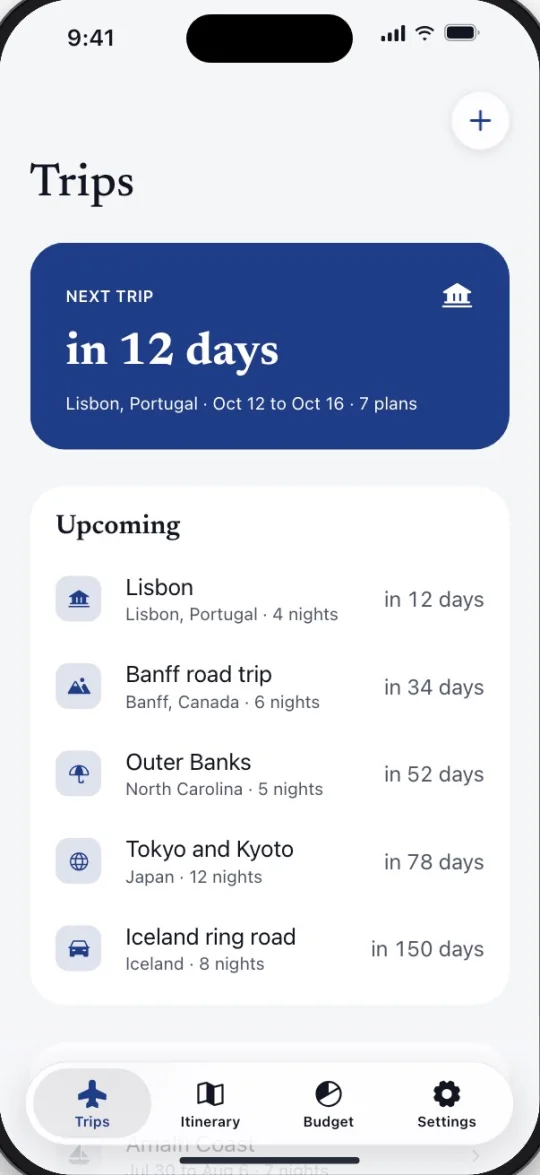 Wanderly trips screen